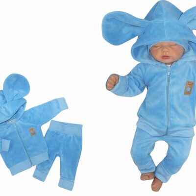 Z&Z Velúrová, semišková tepláková súprava s uškami MYŠKA - sv. modrá, veľ. 80