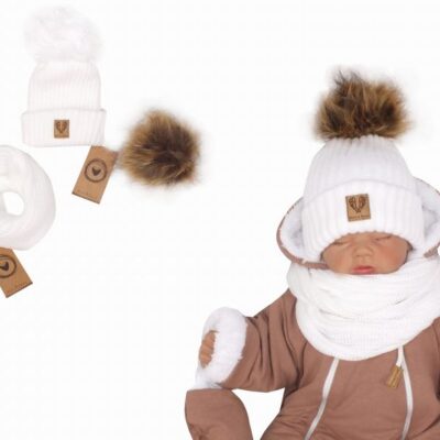 Z&Z Zimná čiapka 3v1 + komín, biela, veľ. 68/80