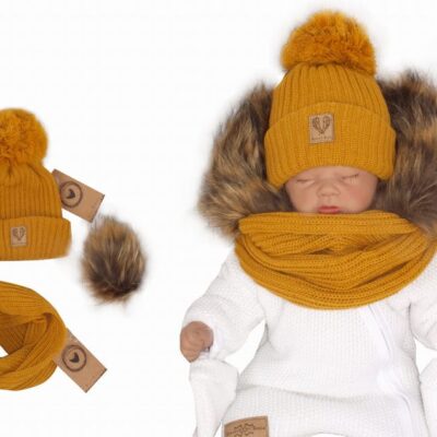 Z&Z Zimná čiapka 3v1 + komín, medová horčica, veľ. 68/80