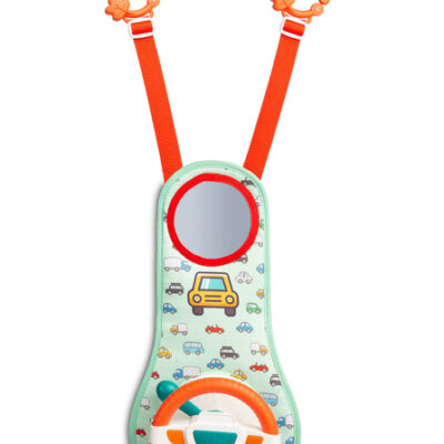 Závesná edukačná hračka s volantom - zelená, oranžová