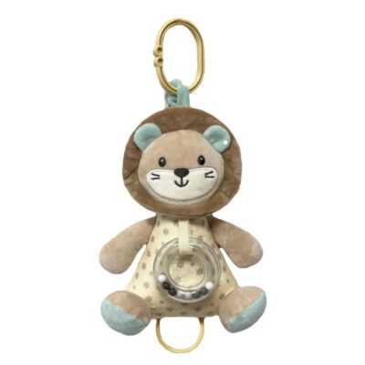 Závesná plyšová hračka s melódiou a hrkálkou Lev, 18 cm - béžová