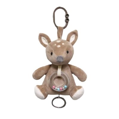 Závesná plyšová hračka s melódiou a hrkálkou Srnka, 18 cm - béžová