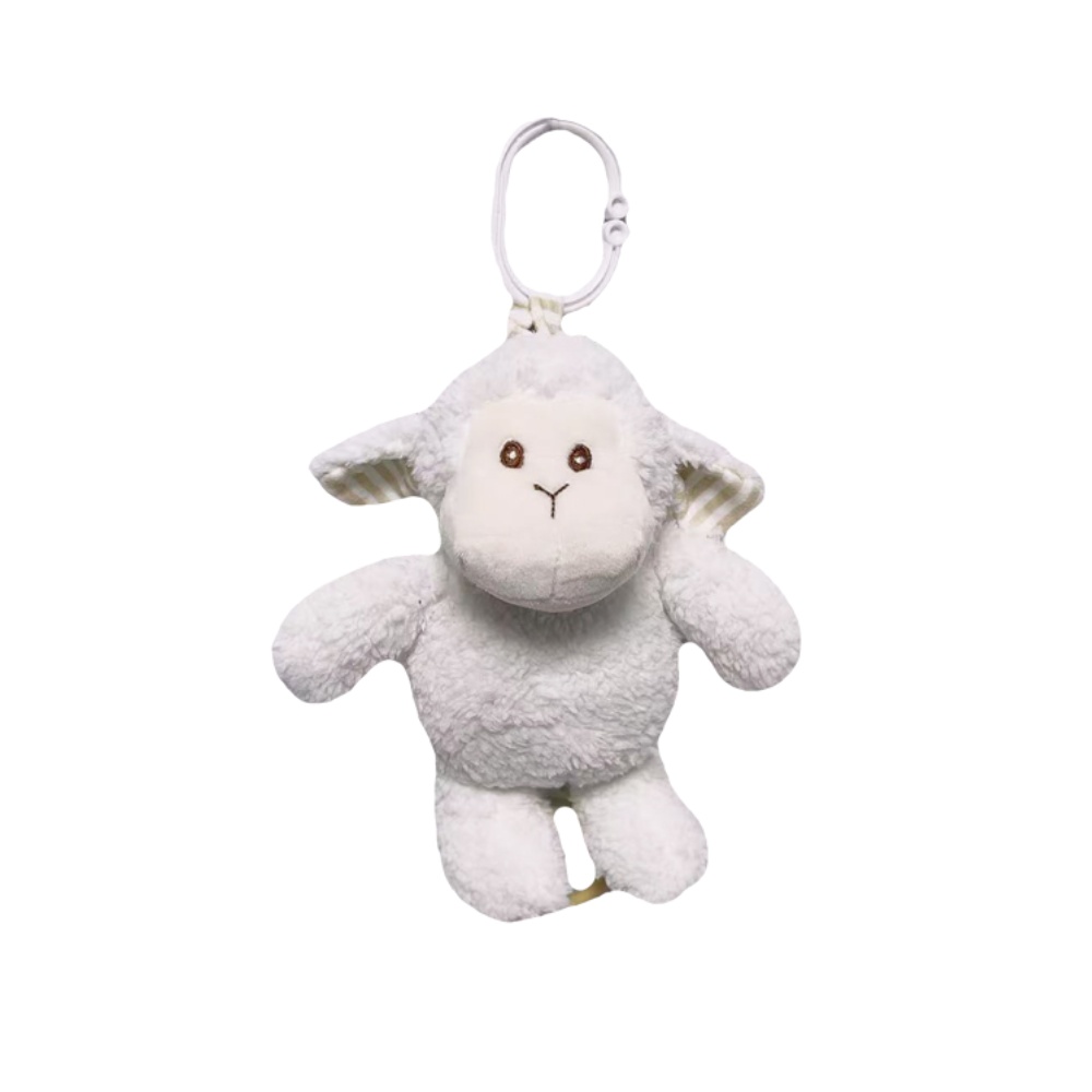 Závesná plyšová hračka s melódiou, Ovečka, 18 cm - smotanovo biela