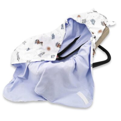 Zavinovacia deka s kapucňou bavlna, 90x90cm, Méďa pilot - biela, modrá