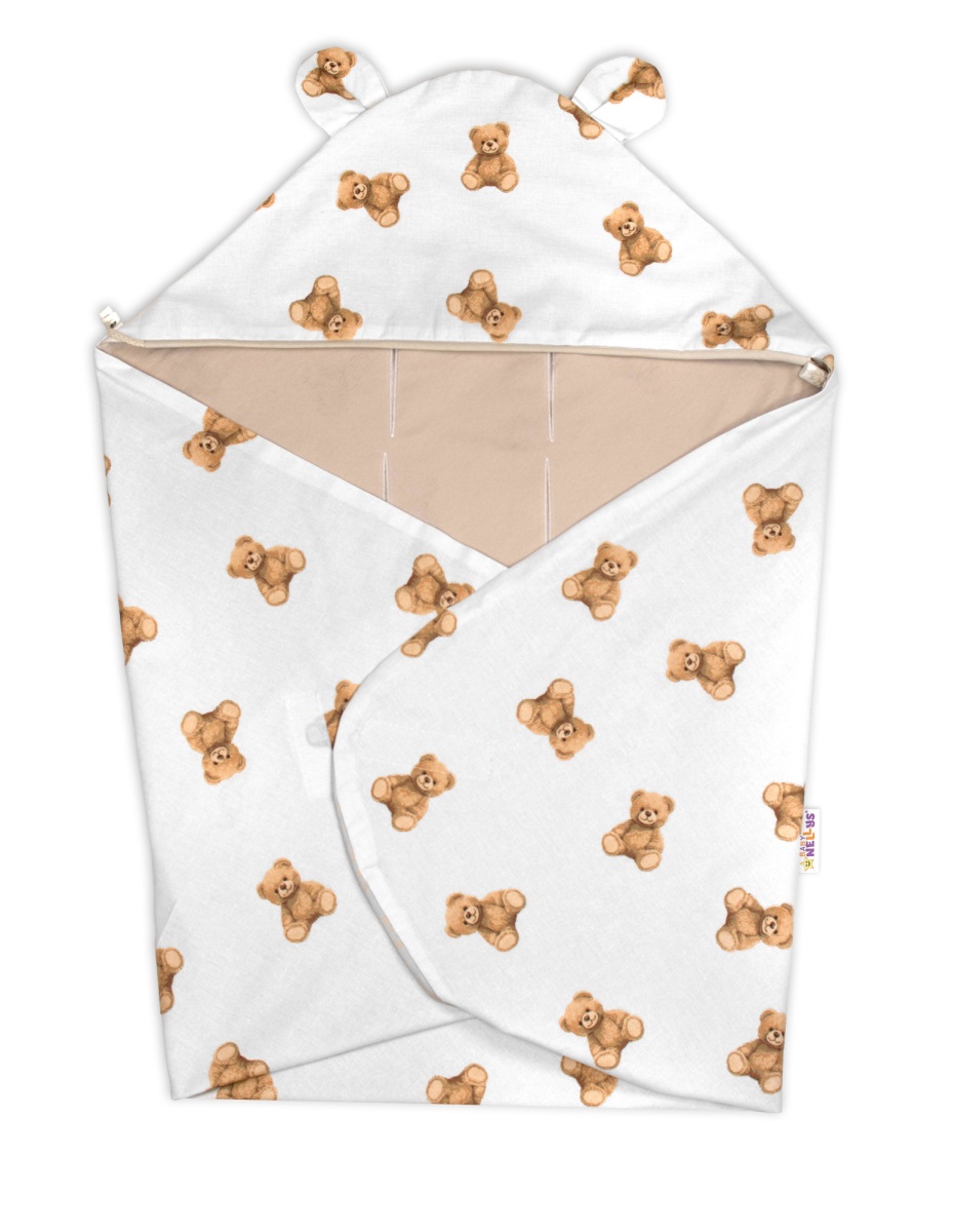 Zavinovacia deka s kapucňou bavlna, 90x90cm, Míš - biela s potlačou