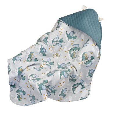 Zavinovacia deka s kapucňou Velvet/bavlna, Dráčik - zelená