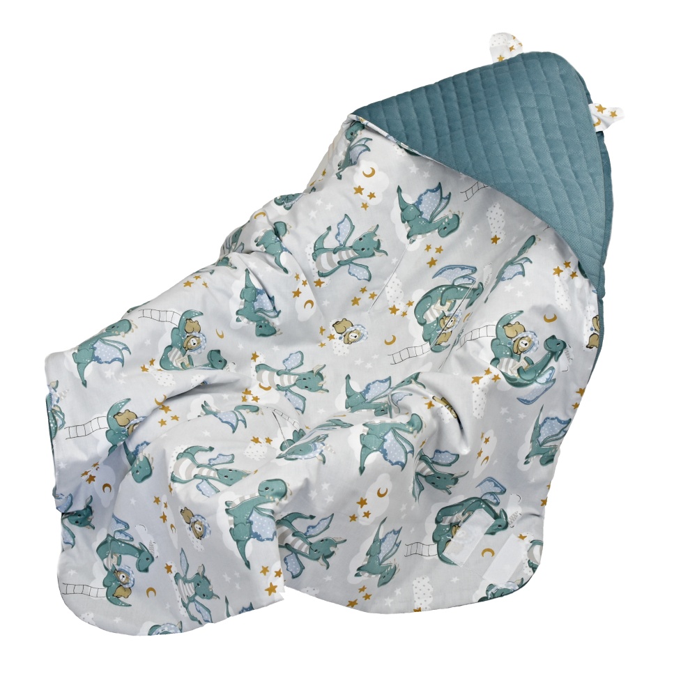 Zavinovacia deka s kapucňou Velvet/bavlna, Dráčik - zelená