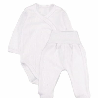 Zavinovacie body dl. rukáv + polodupačky s rebrovaným vzorom, 2D sada MBaby, biele, veľ.68