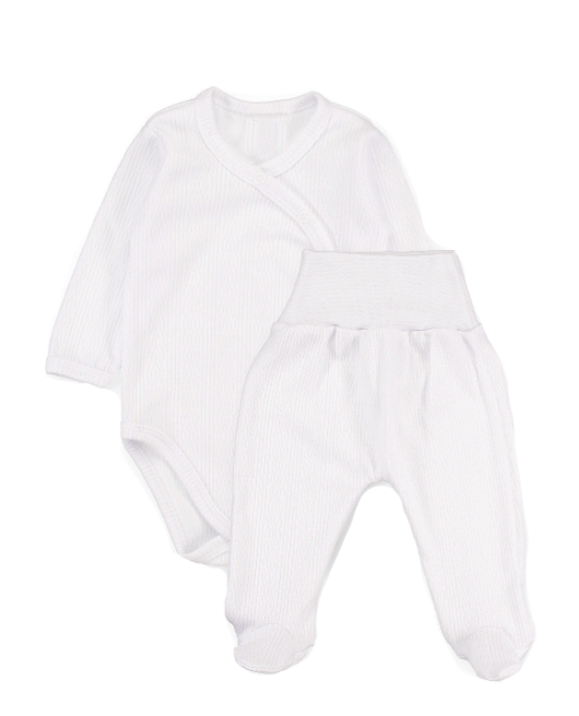 Zavinovacie body dl. rukáv + polodupačky s rebrovaným vzorom, 2D sada MBaby, biele, veľ.68