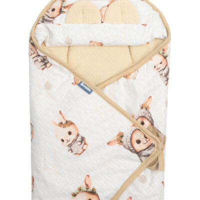 Zavinovačka 2v1 do autosedačky, kočíka, mušelín, bavlna - Králičci, béžová