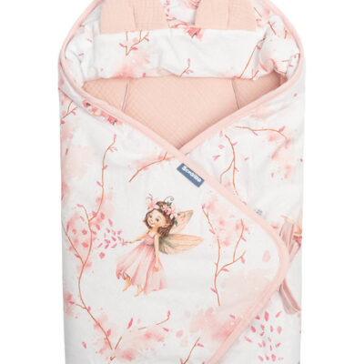 Zavinovačka 2v1 do autosedačky, kočíka, mušelín, bavlna - Víla Ema, ružová, biela