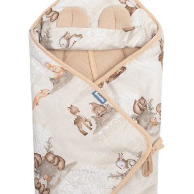 Zavinovačka 2v1 do autosedačky, kočíka, mušelín, bavlna - Zábava v lese, béžová