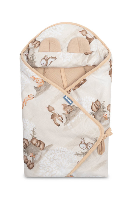 Zavinovačka 2v1 do autosedačky, kočíka, mušelín, bavlna - Zábava v lese, béžová