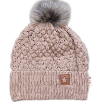 Zimná čiapka Star s chlpáčkovým brmbolcom - béžová