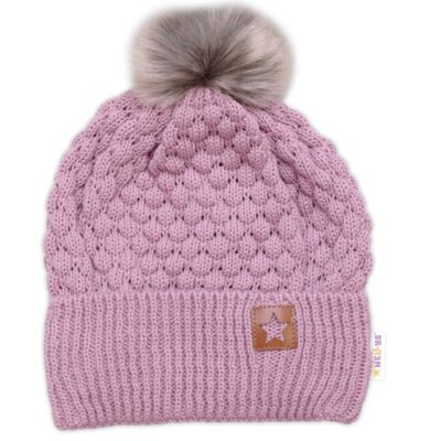 Zimná čiapka Star s chlpáčkovým brmbolcom - pudrovo ružová