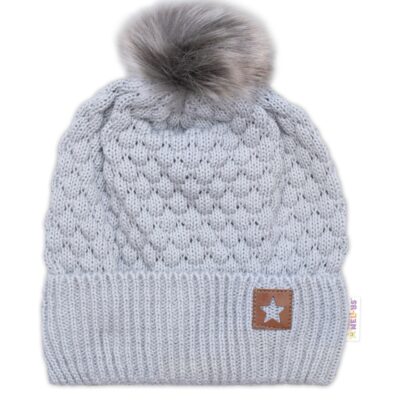 Zimná čiapka Star s chlpáčkovým brmbolcom - šedá