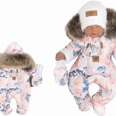 Zimná kombinéza s dvojitým zipsom, kapucňou + rukavičky, Z&Z Angel, ružičky,veľ.62