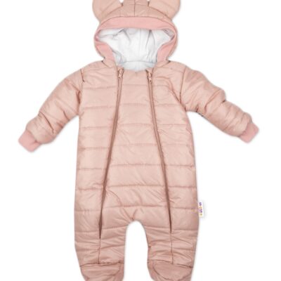 Zimná prešívaná kombinéza Lux s kapucňou Ouško Baby Nellys, púdrová, veľ. 68