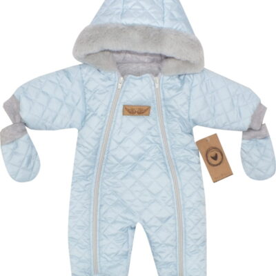 Zimná prešívaná kombinéza s kožušinou a kapucňou + rukavičky Z&Z - modrá, veľ. 62