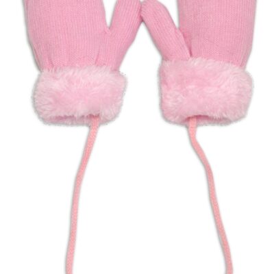 Zimné dojčenské rukavičky s kožúškom -so šnúrkou YO-sv. ružové/ružový kožúšok, veľ.110