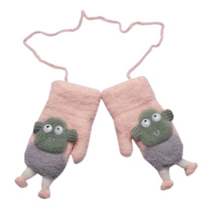 Zimné rukavičky so šnúrkou a kožúškom, Ovečka, Baby Nellys, svetlo ružové, 98/104, 13cm